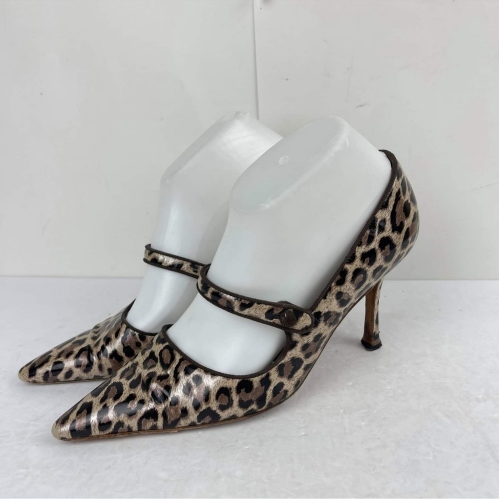 Manolo Blahnik Leopard Print Pointed Mary Jane Pumps